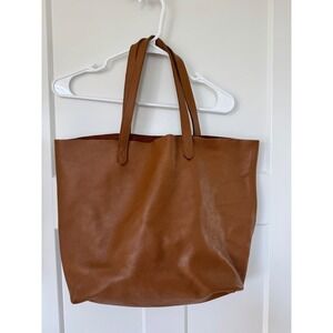 Cuyana Leather Tote Bag Camel Brown Pebbled